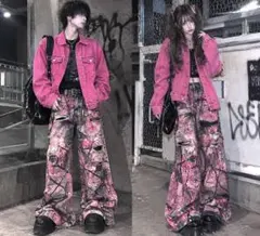 Bershka ピンク デニムジャケット グランジ系