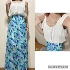 Pumpkin ノースリーブ ロングワンピース シフォン 花柄 Mサイズ