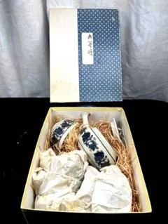 九谷焼 金彩 花絵 青 茶器 茶道具　急須 湯呑 5客セット骨董・陶器・染付け・