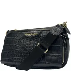 未使用級　モーダプリンチペ　ショルダーバッグ　クロコ型押し　ロゴ　黒　斜め掛け◎