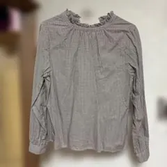 チェック柄 長袖シャツ フリルネック