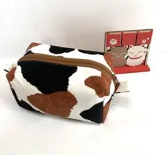 ハンドメイド　ボックスポーチ　　　　　キャラメルポーチ　三毛猫柄
