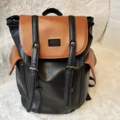 D.KELLY フェイクレザー リュック 黒×茶 大容量 通勤通学