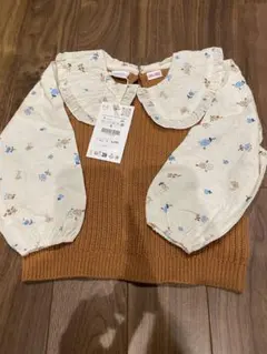 ZARA/フラワープリント襟付きブラウス