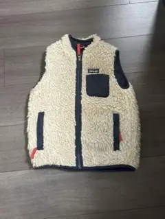 patagonia フリースベスト 5T アイボリー/ネイビー