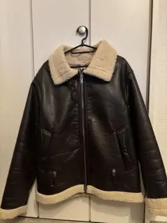ダークブラウン レザー ボアジャケット