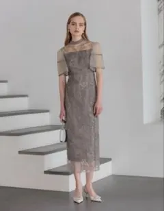 【LEJA】スパンコールフラワーIラインワンピース