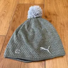 【PUMA】プーマ カーキ系 柄物 ポンポン付き ニット帽 帽子 ビーニー