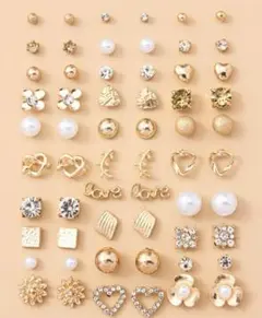 【新品/送料込】未使用品 ゴールドピアス 30個 ハート結び ストーン パール