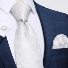 【4点セット】ネクタイペイズリーストライプ結婚式入学式卒業式白ホワイト銀シルバー