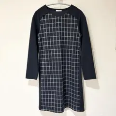 【超美品】レディース チュニック チェック ネイビー M シンプル