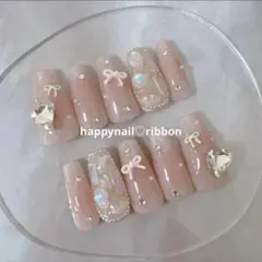 ネイルチップ ワンホン キラキラ ハート リボン ガーリー 韓国 量産型
