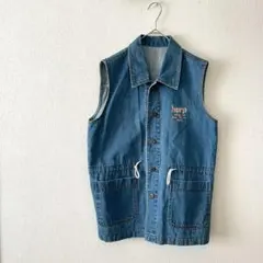 デニムベスト ブルー 前開き ポケット付 コットン100% ユニセックス 韓国製