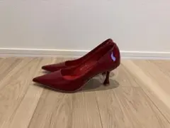ポインテッドトゥ パンプス レッド エナメル調 38