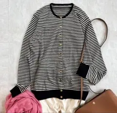 ミューズドゥーズィエムクラス カーディガン ボーダー 金ボタン 薄手 ウール M