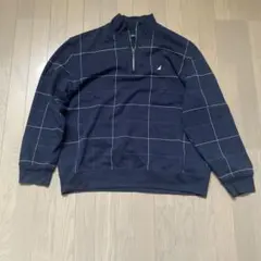 NAUTICA ネイビー チェック柄 トレーナー XL