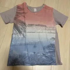 風景プリント 半袖Tシャツ グレー L ペアコーデのサムネイル