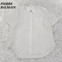 【美品】PIERRE BALMAIN 半袖シャツ ベージュ ストライプのサムネイル
