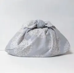 あずま袋＊小さめ・マチ付き〈サークルグレー〉エコバッグ、お弁当袋 ハンドメイド