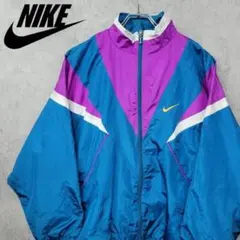 【90s 古着】ナイキ 希少 刺繍 ナイロンジャケット ブルー×パープル