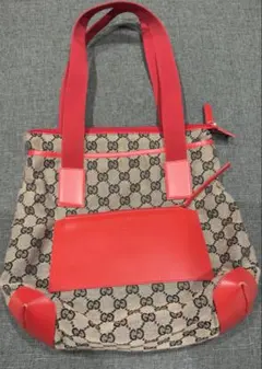 GUCCI GGキャンバス トートバッグ レザー レッドのサムネイル