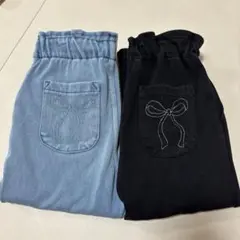 プティマイン　スマイルシリーズ　リボン刺繍ロングパンツ2枚セット