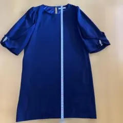 ネイビー バルーンスリーブ パーティードレス Mサイズ