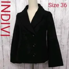 INDIVI アンゴラ混 ワイドスリーブ ショートコート Size 36 黒