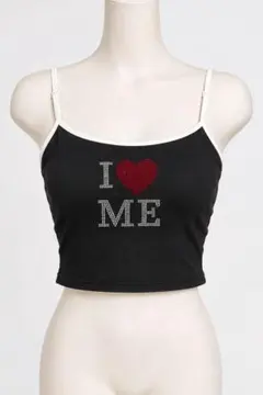 I LOVE ME ラインストーン キャミソール ブラック XS