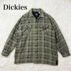 定番 ディッキーズ XL 中綿 ネルシャツ ジャケット チェック グリーン 古着