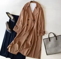 春色くすみアプリコットブラウンアーバンリサーチスプリングロングトレンチコート