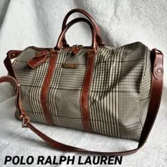 ポロラルフローレン ボストンバッグ 千鳥格子 茶色 2way 旅行 PVCレザー
