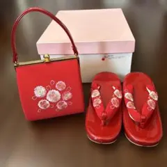 七五三　7歳　草履・バッグ　2点セット　ちりめん　八重桜