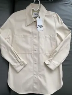 ZARA ザラ クリーム色 長袖シャツ レザージャケット XS