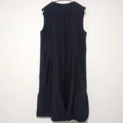 ピノーレ PINORE リネン混 ロングワンピース 40 紺 ジレ 麻 高品質のサムネイル