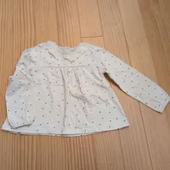 アイボリー ドット柄 レース襟 長袖カットソー 120cm