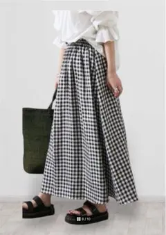 ジャーナルスタンダード☆リネン☆ギンガムチェック☆フレアロングスカート
