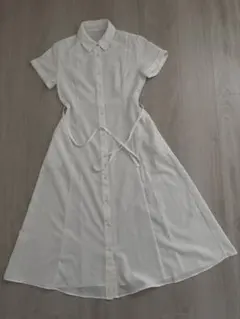 パールホワイト 半袖 シャツワンピース　S