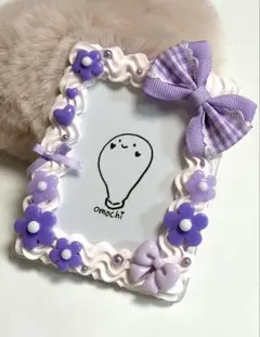 ホイップデコトレカケース　紫のリボンと紫のお花と薄いピンクのホイップ②