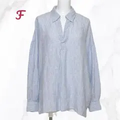 ✨美品✨ナノユニバース フレンチリネン スキッパーシャツ(F) ストライプ 麻のサムネイル