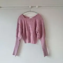くすみパープル パフスリーブニット