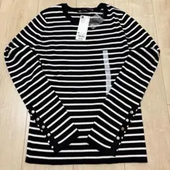 GU リブニットボーダーボタンスリーブプルオーバーZ