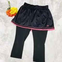 【ニューバランス】ランスカート付レギンス M 黒 ピンク ジョギング