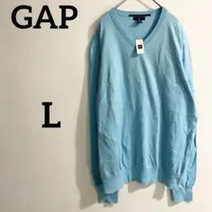 ★新品★春色 GAP ギャップ Vネック コットンニット 水色 L