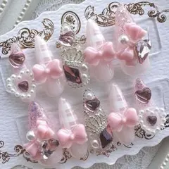 ネイルチップ 量産型 地雷 サブカル 天使界隈 ピンク 白 リボン ハート