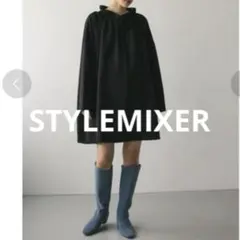 スタイルミキサー　ギャザーネックフレアミニワンピース　ブラック　長袖　ゆったり黒