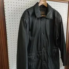 90s 古着　牛革　モード　韓国　大型ポケット　レザーコート　Lサイズ　黒　本革