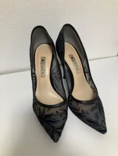 DIANA ダイアナ 刺繍入りハイヒール ブラック ネイビー 23cm