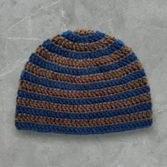 215クラッシャーハット　古着　クロシェハット　ビーニー　茶色　青