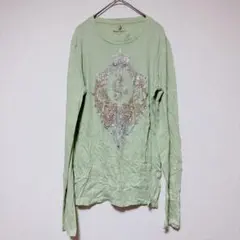 レディース ロンT Tシャツ 長袖 ビーズ装飾付き長袖Tシャツ L トップス